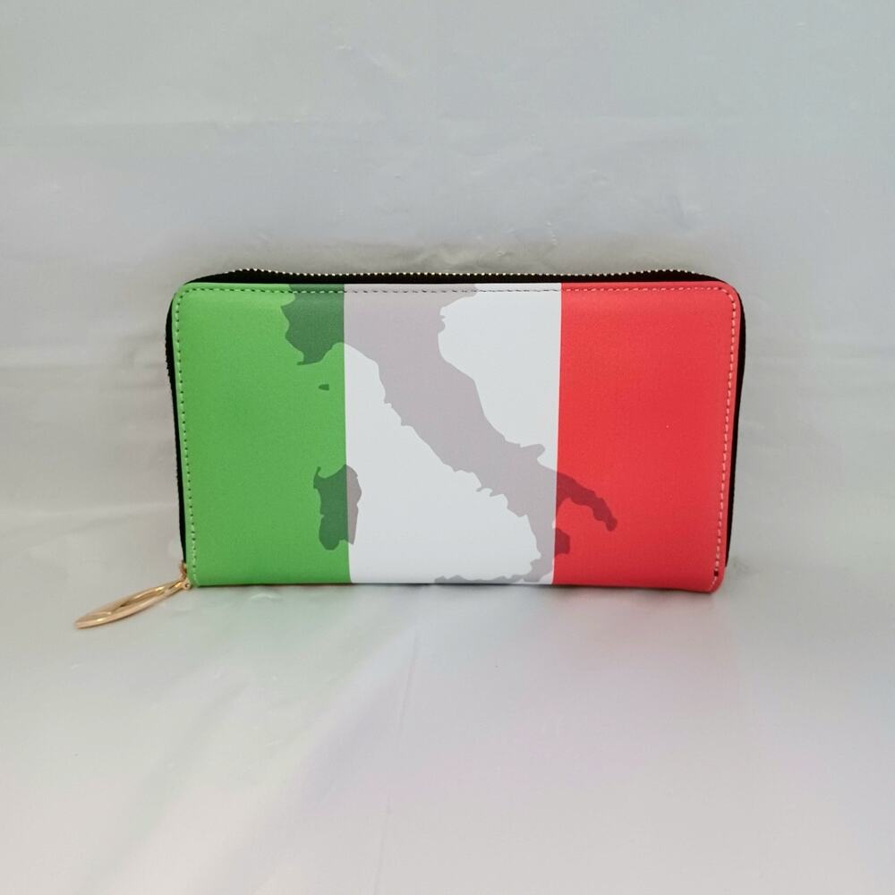 Italy Tricolor Zip Around Wallet